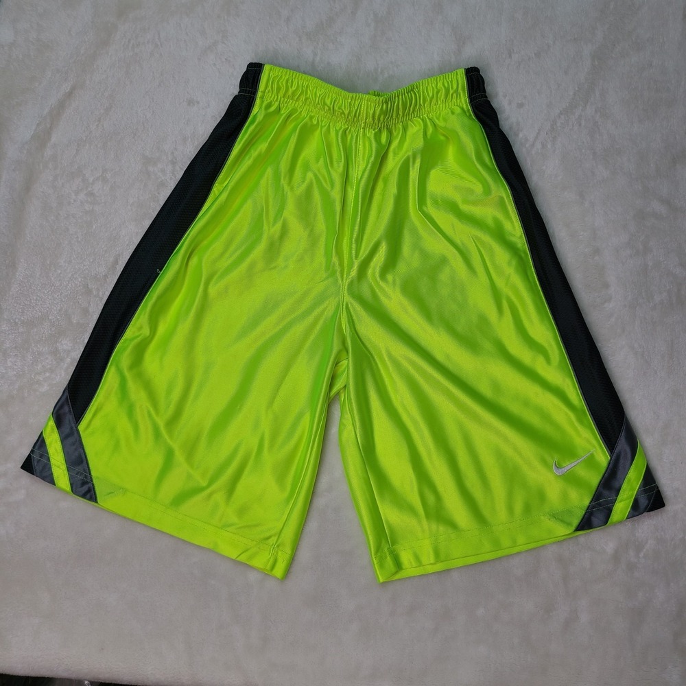 Nike Dunk V2 Big Kids Boys Large Basketball Shorts Volt Neon Green Shiny Silky